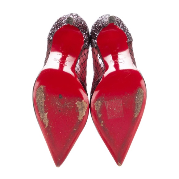 Christian Louboutin Fillette 100 Maroon Patent Mesh Glitter Heel Bootie 38/US 8 - Picture 5 of 8